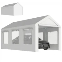 Outsunny 10' x 20' Heavy Duty Carport, Height Adjustable Portable Garage Car Canopy Tent Shelter with Doors, Windows, White(m-2)
