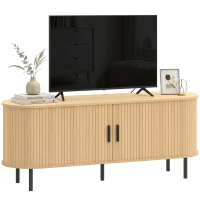 HOMCOM TV Stand for TVs up to 60", Modern Entertainment Center with Curved Sliding Doors, Natural Wood(m-13)