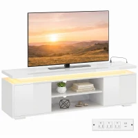 HOMCOM TV Stand for TVs up to 60 Inch, Modern Entertainment Center with LED Lights and Power Outlets, High Gloss White(m-13)