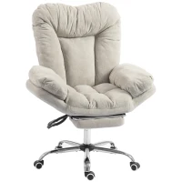 HOMCOM Criss Cross Chair with Wheels, Waterfall Armrests, Overstuffed Wide Office Chair with Footrest, Light Grey(m-13)