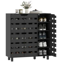 HOMCOM Shoe Cabinet, 17-20 Pairs Shoe Storage Cabinet with Hollowed-Out Doors, Black(m-9)