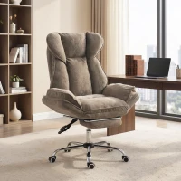 HOMCOM Big and Tall Office Chair Footrest Executive Desk Chair High Back Snowflake Velvet Reclining, Brown(m-8)
