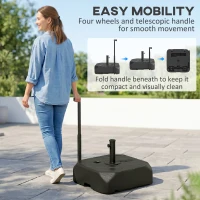 Outsunny Patio Umbrella Base with Wheels, Telescopic Handle, 158 lb Sand/99 lb Water Filled Outdoor Patio Umbrella Stand, Black(m-4)