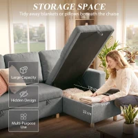 HOMCOM 83" Sofa Bed, Pull Out Sleeper L Shaped Sectional Couch with Reversible Storage Chaise, Wide and Deep Seat, Light Grey(m-6)
