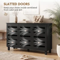 HOMCOM Shoe Cabinet with 3 Slatted Doors, 3-tier Shelving Rack Cabinet with Adjustable Shelves for 15 Pairs of Shoes, Black(m-5)