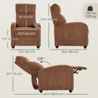 HOMCOM Corduroy Home Theater Seating, Push Back Recliner Chair with Padded Seat for Living Room, Brown(m-3)