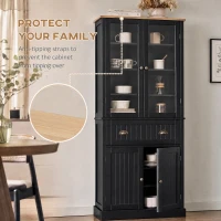 HOMCOM 72" Freestanding Kitchen Pantry Cabinet, Tall Storage Cabinet with Glass Doors, Drawer and Adjustable Shelves for Dining Room, Black(m-6)