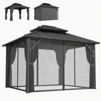 Outsunny 10' x 12' Hardtop Gazebo Canopy with Double Galvanized Steel Roof, Aluminium Frame Permanent Outdoor Gazebo, Dark Grey(m-9)