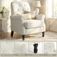 HOMCOM Accent Chair, Mid-Century Modern Armchair with Thick Padded Seat, Spring Cushion, Solid Wood Legs, Cream White(m-5)