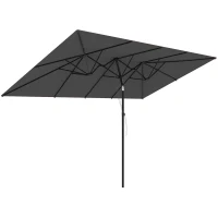 Outsunny Double-Sided Patio Umbrella Parasol with Tilt, Adjustable Height, Vents and 12 Ribs, for Garden, Deck, Grey(m-9)