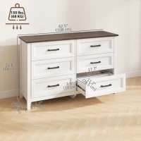 HOMCOM Wide Dresser for Bedroom with 6 Drawers Storage Chest of Drawers for Living Room, Closet, Laundry, Entryway(m-3)