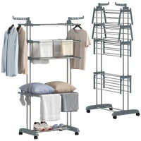 HOMCOM 5-Tier Clothes Drying Rack, Foldable Laundry Drying Rack with Wheels, Side Wings, Grey(m-13)