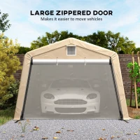 Outsunny 11' x 20' Portable Garage, Heavy Duty Carport Canopy with Ventilation Windows and Large Roll-up Door, Khaki(m-6)
