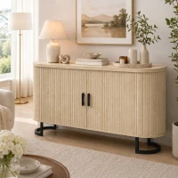 HOMCOM Fluted Sideboard Buffet Cabinet, 55" Modern Coffee Bar Cabinet with Sliding Doors and Adjustable Shelves, Natural(m-8)