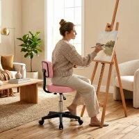 HOMCOM Rolling Stool with Wheels, Swivel Stool with Back Support, Adjustable Height, PU Leather Swivel Chair, Pink(m-1)