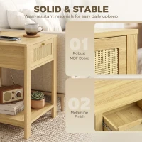HOMCOM Boho Side Tables Set of 2, End Tables with Drawer and Open Shelf for Living Room, Natural Wood(m-6)