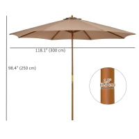 Outsunny 10' x 8' Wooden Patio Umbrella, Garden Parasol, Outdoor Sunshade Canopy with Bamboo Rib for Outdoor, Khaki(m-3)