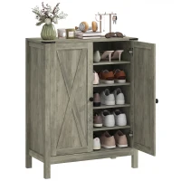 HOMCOM Shoe Cabinet with Barn Doors, Farmhouse Shoe Storage Cabinet with Adjustable Shelves, Holds up to 15 Pairs, Grey(m-9)