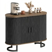 HOMCOM Sideboard Buffet Cabinet with Curved Tambour Doors, Thick Tabletop and Arc Metal Legs Brown and Black(m-13)