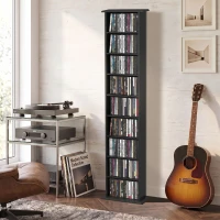 HOMCOM 9-Tier DVD Shelf with 7 Adjustable Shelves, Slim CD Shelf, Holds 252 CDs, 147 DVDs or 189 Blu-rays, Black(m-1)