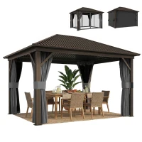 Outsunny 10' x 12' Outdoor Hardtop Gazebo Metal Roof Patio Gazebo with Aluminum Frame, Mesh Nettings, Dark Grey(m-9)
