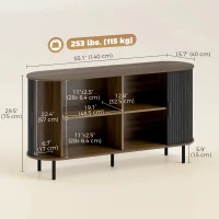 HOMCOM Fluted Sideboard Buffet Cabinet, 55" Mid Century Coffee Bar Cabinet with Sliding Doors and Adjustable Shelves, Black(m-3)