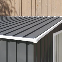 Outsunny 5'x7' Lean to Metal Garden Shed with Foundation, Outdoor Tool Shed with Sliding Door and 2 Vents, Dark Grey(m-11)