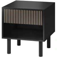 HOMCOM Modern Bedside Table with Drawer and Open Shelf, Sofa Side Table for Bedroom Living Room, Black(m-2)