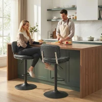 HOMCOM Bar Stools Set of 2, Swivel Counter Height Barstools with Adjustable Height, Back and Footrest, PU Leather Bar Chairs(m-1)