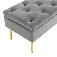 HOMCOM Upholstered Bedroom Bench with Gold Tone Metal Legs, Velvet Tufted and Thick Padding, Grey(m-9)