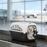 PawHut Airline Approved Pet Carrier for Mini Dogs and Cats with Steel Wire Door, Water Bowl, for Car, Airplane, Outdoor, Balck(m-8)