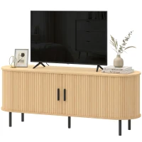 HOMCOM TV Stand for TVs up to 60", Modern Entertainment Center with Curved Sliding Doors, Natural Wood(m-2)