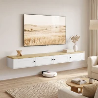 HOMCOM Floating TV Stand for TVs up to 82 Inch, Modern Wall Mounted Media Console with Power Outlets, White(m-8)