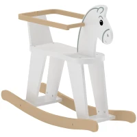Qaba Rocking Horse, 2 in 1 Ride on Horse with Removable Fence, No-Tip Design, Gift for Toddlers 1.5-3 Years, White(m-2)