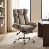 HOMCOM Big and Tall Office Chair Footrest Executive Desk Chair High Back Snowflake Velvet Reclining, Brown(m-1)
