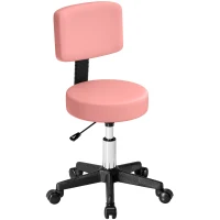 HOMCOM Rolling Stool with Wheels, Swivel Stool with Back Support, Adjustable Height, PU Leather Swivel Chair, Pink(m-2)