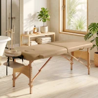 HOMCOM Height Adjustable Professional Salon Spa Facial Couch Bed, Portable Folding Massage Table, Light Brown(m-8)