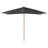 Outsunny 7' x 10' Wooden Patio Umbrella, Rectangle Garden Parasol, Outdoor Sunshade Canopy with Bamboo Ribs for Garden, Dark Grey(m-9)