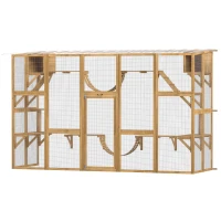 PawHut Catio Playground Cat Window Box Outside Enclosure for Multiple Cats w/ Shelves & Bridges, Yellow(m-1)