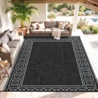 Outsunny Outdoor Rug for Patio, 9' x 12' Waterproof Large Mat, Reversible Plastic Straw Rug for Decor, Portable Outside RV Camping Area Carpet Mat for Backyard Porch Deck Picnic, Black & Gray Border(m-9)
