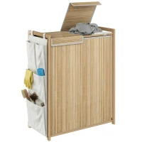 HOMCOM Bamboo Laundry Hamper with Removable Drawstring Bag and Side Storage Pockets, 32 Gal, Natural(m-9)