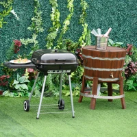 Outsunny Charcoal BBQ Grill with Warming Rack & Storage Side Table, Portable Barbecue Smoker, 89 x 60 x 83 cm, Black(m-1)