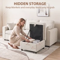 HOMCOM Modular Sectional Sofa Bed with Reversible Storage Ottoman, Pull Out Sleeper Sofa with Spring Cushion, Beige(m-6)