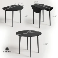 HOMCOM Folding Dining Table, Round Drop Leaf Kitchen Table for Small Spaces with Wood Legs, Black(m-3)