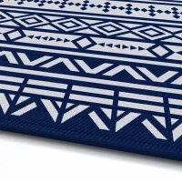 Outsunny 9' x 18' Outdoor RV Rug, Reversible Patio Floor Mat with Carry Bag, Geometric Wall, Blue and White(m-10)