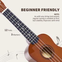 HOMCOM 21 Inch Ukulele with Birch Wood Body, 4 Nylon Strings, Smooth Finish, Lightweight Design, Brown(m-5)