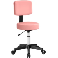 HOMCOM Rolling Stool with Wheels, Swivel Stool with Back Support, Adjustable Height, PU Leather Swivel Chair, Pink(m-13)