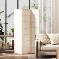 HOMCOM 66.9" Folding Room Divider, 3 Panel Wall Partition with Wood Frame for Bedroom, Home Office, Natural Wood(m-1)