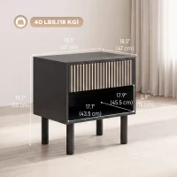 HOMCOM Modern Bedside Table with Drawer and Open Shelf, Sofa Side Table for Bedroom Living Room, Black(m-3)
