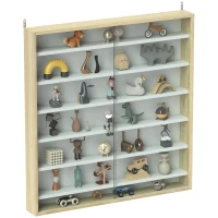 HOMCOM 7-Tier Display Cabinet, Shot Glass Display Case, Glass Curio Cabinet with 2 Glass Doors, Oak and White(m-9)